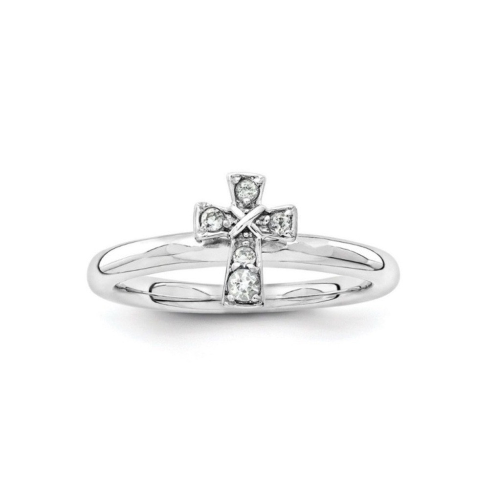 NEW Sterling Silver White Topaz Cross Ring Size 7 - Picture 8 of 8